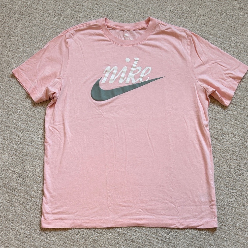Nike Men's Light Pink Tee with Gray Logo
